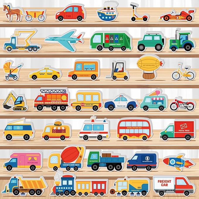 Kathfly 36 Pcs Wooden Community Helpers Vehicles, Career Figures Toy | Multicultural Career Blocks for Social Emotional Learning, Creative Play Figures, Preschool Classroom Teaching Wooden Set