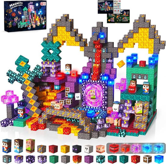 Light up Magnetic Blocks, 150PCS Magnetic Building Cube Game, Constructions Toys for Kids Age 3-4, 5 6 7 8 9 10, STEM Montessori Building Set for Kids, Building Stacking Toy Birthday for Toddlers