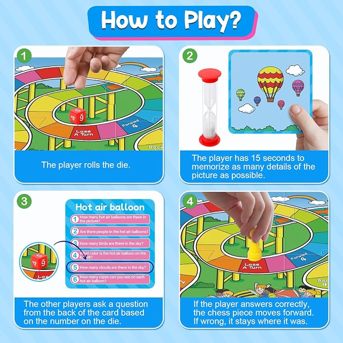 Kasfalci Memory Board Games for Kids and Adult, Improve Observation, Concentration and Reading,100 Picture Cards, Fun & Educational for Family Game Night & Party Activities, 2-4 Players, Ages 6 And Up
