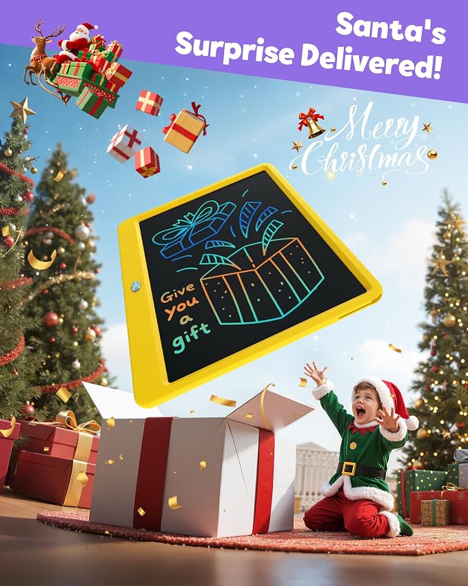 12 Inch LCD Writing Tablet for Kids, Coloring Drawing Pad, Mess Free Doodle Board, Airplane Travel Toys for Boys and Toddlers, Road Trip Essentials, Gifts for 3-8 Year Old Girls (Yellow)