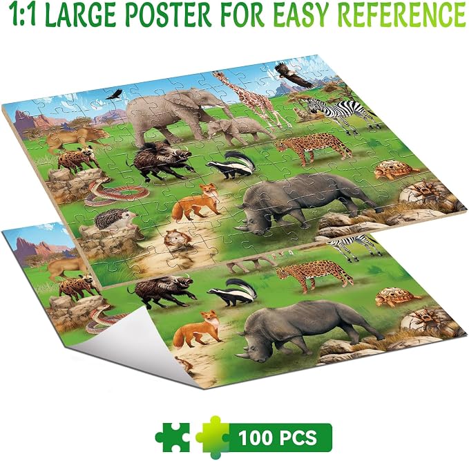 Puzzles for Kids Ages 6-8 Year Old, 100 Piece Grassland Animals Jigsaw Puzzle for Toddler Children Learning Educational Puzzles Toys for Boys and Girls - Every Piece is Unique