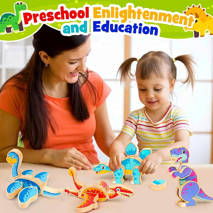 Dinosaur Toys for Kids 3-5,Wooden Magnetic Dino Take Apart Building Blocks Toys for Fine Motor Skills & Creative Play,Easter Basket Stuffers Gifts for Boys Girls