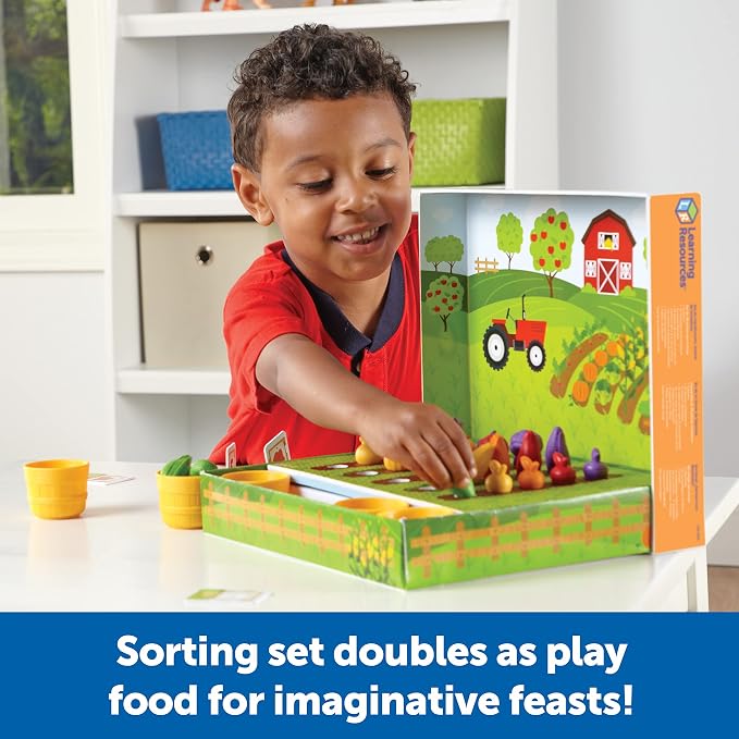 Learning Resources Veggie Farm Sorting Set - 46 Pieces, Ages 3+ Toddler Learning Toys, Preschool Toys for Color Sorting, Food Sorting Game