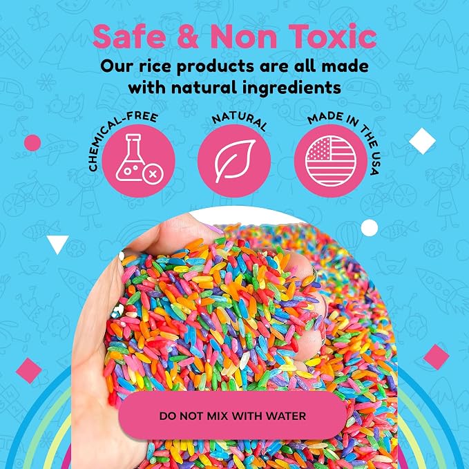 Rainbow Rice Sensory Bin Filler for Sensory Play 2 LB (4 Cups) - Non-Toxic | Taste-Safe Colored Rice for Sensory Tables - DIY Montessori Activities for Kids - All-Natural Chemical-Free Educational Play