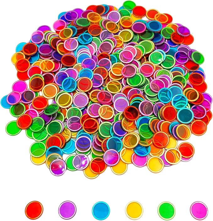 JUNWRROW Magnetic Bingo Wand with Chips,6-Pack& 600 Metal Chips, 6 Color Metal Chips-for Large Group Games,Family Game Night, Sensory Bins,Counting and Sorting,Science& Educational Activities