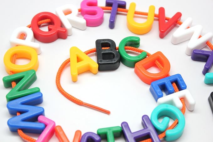 Uppercase Alphabet Lacing Beads Busy Bag - Perfect Fine Motor Learning Activity for Toddlers and Preschoolers. Sort By Shape and Color, Large Beads