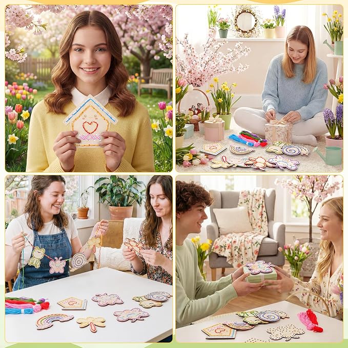 Capoda 18 Pcs Kids Lacing Cards Back to School Educational Threading Toy for Kid Wooden Lacing Card Toys with Colorful Threads for Develop Imagination Early Education Learning Activity