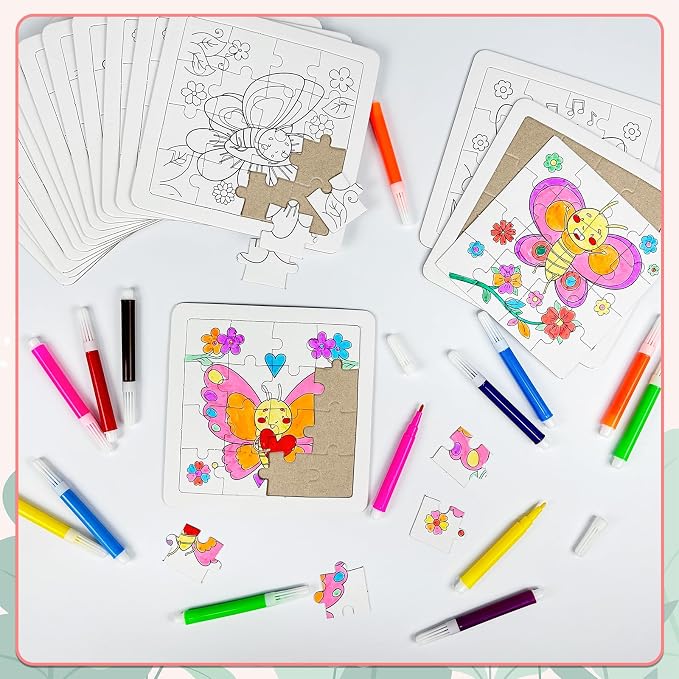 Cinrobiye 24 Pcs Butterfly Coloring Puzzle Craft Kit, DIY Butterfly Jigsaw Puzzles Bulk, 12 Designs Spring Arts Crafts Set, Butterfly Puzzle Party Favors, Creative DIY Party Supplies and Gifts