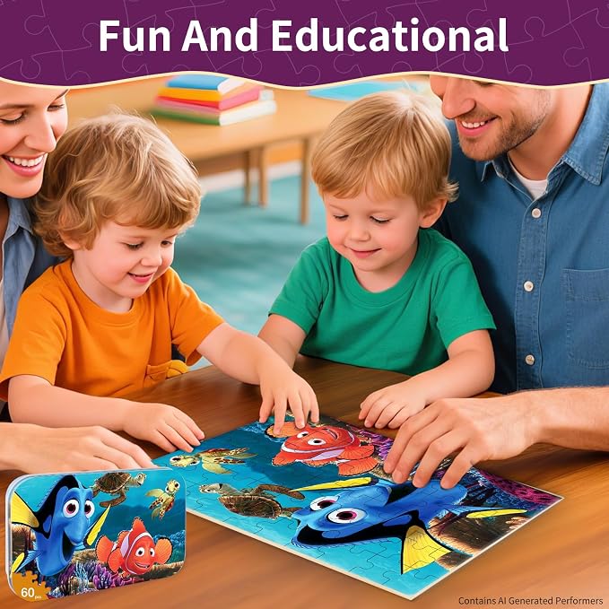 Toddler Puzzles Ages 3-8, 60 Pieces Jigsaw Puzzles in Metal Box, Educational Learning Toys for Boys and Girls, Premium Puzzle Games