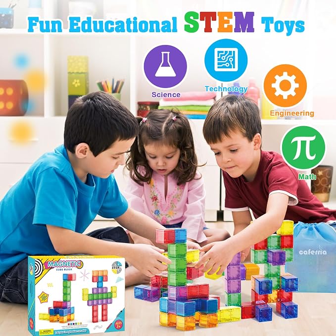Magnetic Building Blocks, 1.4 inch Large Magnet Cubes for Toddlers (30 PCS) | Sorting & Stacking Toys, Safe Size, Sensory Play, Montessori Learning, CPC Certified, Preschool Activities, Early Educational