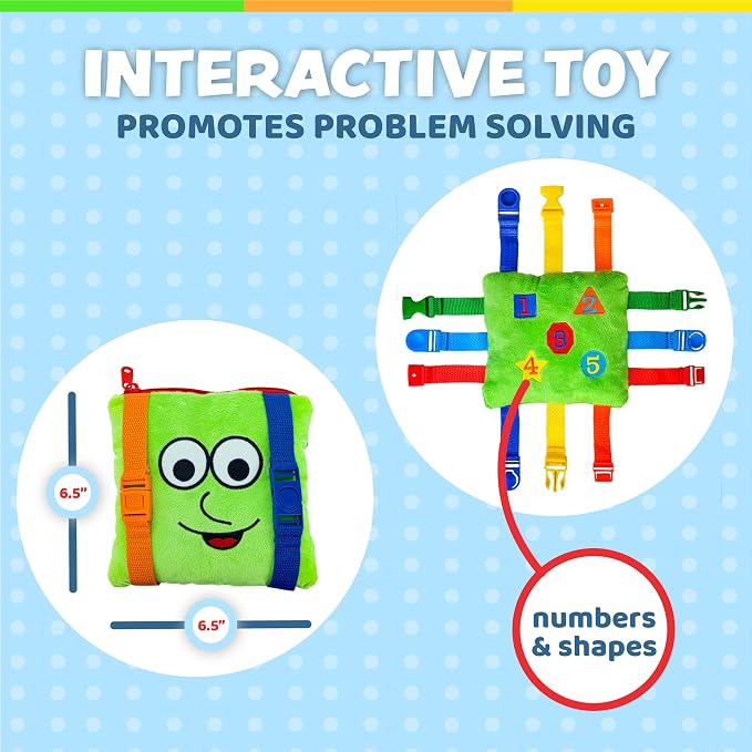 Buckle Toys, Buster Square, Learning Activity, Easy Travel Toy for Toddlers | Develop Motor Skills and Problem Solving, Travel Toy Perfect Car Travel Accessories for Long Trips