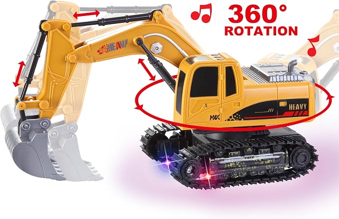 JOYIN 2 PCS Remote Control Construction Vehicle Toy Set, Friction-Powered RC Excavator & RC Dump Truck with Lights and Sounds for Imaginative Play, Birthday Gifts for Boys Girls