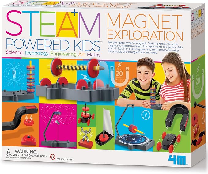 4M Magnet Exploration Kit for Kids Ages 5+ 20+Hands-On Science Experiments with 40+ Components, Build a Maglev Transporter, Magnetic Racer, Compass Yacht, UFO & More, STEM STEAM Educational Toy