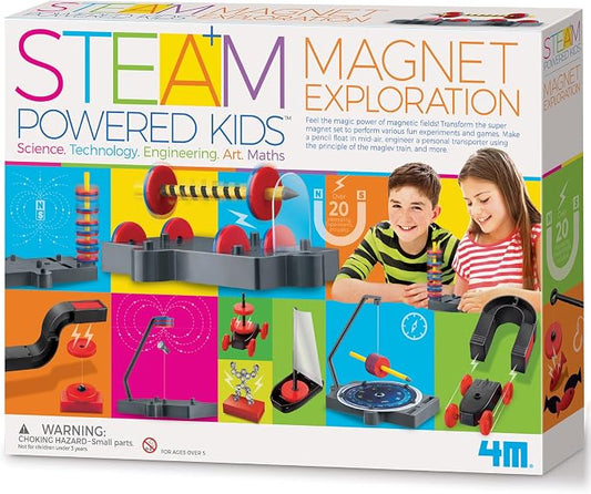 4M Magnet Exploration Kit for Kids Ages 5+ 20+Hands-On Science Experiments with 40+ Components, Build a Maglev Transporter, Magnetic Racer, Compass Yacht, UFO & More, STEM STEAM Educational Toy