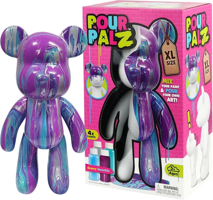 Pour Palz DIY Paint Pouring Kit – 1 XL Bear Figurine, 4 Acrylic Pour Paints, Mixing Cups & Tools, Create Unique Marbled Art, Fun Hands-On Craft Kit for Kids & Adults, Groovy Smoothie, Ages 5+