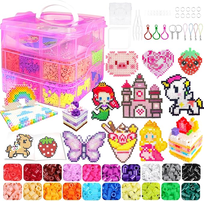 11000 Fuse Beads Craft Kit with Storage Box,20 Colors 5mm Beads, Pegboards, Ironing Papers and Accessories. Arts and Crafts Set Toys Gifts for Boys & Girls Christmas Birthday.DIY Craft Gift for Kids