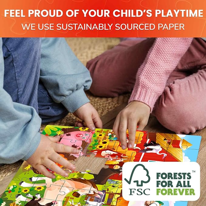48 Piece Puzzles for Kids Ages 4-6 - 4 Jigsaw Kids Puzzles Ages 3-5 | Farm Animals Learning Puzzles for Preschool Kids Ages 4-8 - Educational Children Toy for Boys and Girls
