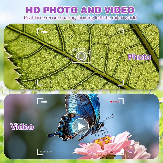 Pocket Kids Microscope for Over 3 Years Old, 1000X Handheld Microscope for Kids w/2''IPS Digital, Photo Video Mini Portable Microscopes, Science Edu Digiscope,Christmas Birthday Gifts for Kids