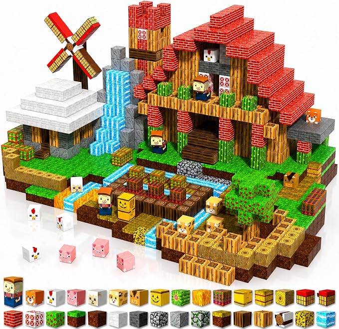 GraceDuck 120 PCS Magnetic Blocks - Magnetic Building Blocks, Magnetic Farm Animal Homes Stacking Magnets for Kids, STEM Montessori Sensory Toys for Kids 3+ Boys and Girls Christmas Birthday Gifts