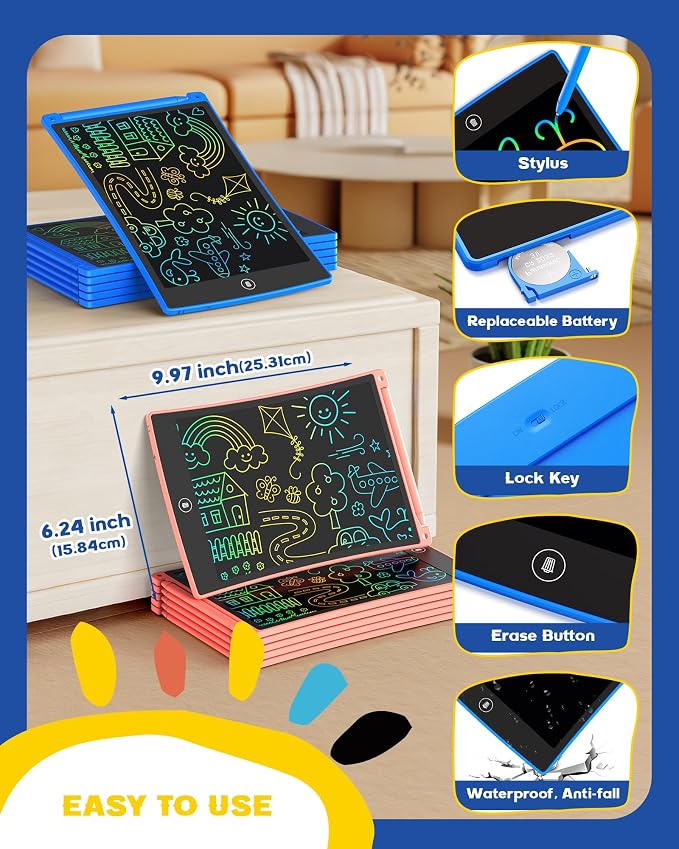 bravokids 12 Pack LCD Writing Tablet with Stylus, 8.5 inch Colorful Doodle Board Drawing Pad for Kids, Travel Games Activity Learning Toys, Birthday Gift for Age 3 4 5 6 7 8 Year Old Boys Girls