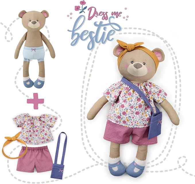 kullaloo - Sewing Kit for Kids & Beginners - Cut & Sew Fabric Panel – Sewing Patterns Pre-Printed on the Fabric - DIY Rag Doll Kit with Clothes - Betsy Bear Sewing Project - Incl. Video Instructions