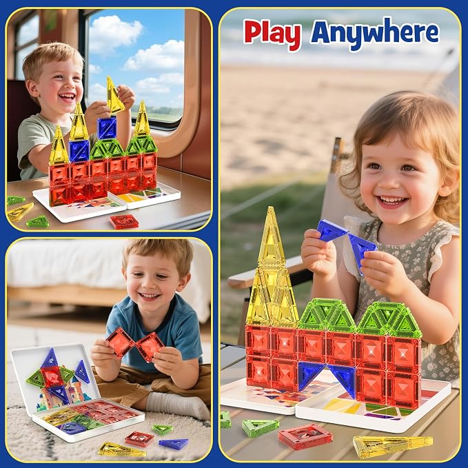 WMXDU Mini Magnetic Tiles Kit: 30-Second Cleanup, 0 Lost Parts | Tin Case Becomes Play Surface 26-Piece Princess Set for Girls 3-8 Wherever the Day Takes You
