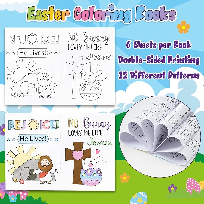 24Pcs Easter Religious Coloring Books - Christian DIY Color-in Pages Booklet Bulk Drawing Easter Theme Activity Party Supplies for School Classroom Rewards Holiday Artwork Gift