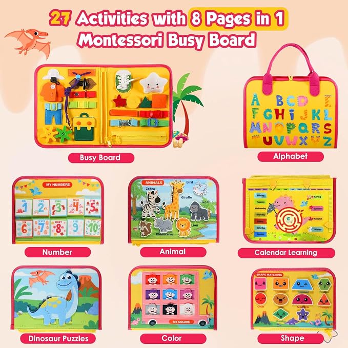 GOLIYEAN Toddler Busy Board Montessori Toys for Toddler Boy Girl Birthday Gifts, Educational Learning Sensory Busy Book for Toddlers, Quiet Activity Books for Toddlers, Travel Toys for Airplane Car