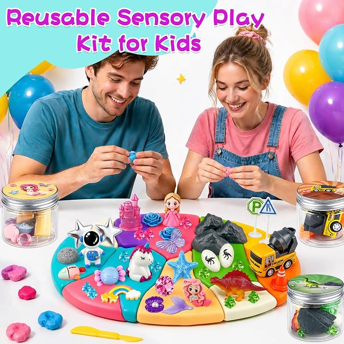6 Pack Play Dough Jars Reusable Sensory Dough Kit Educational Creative Playdough for Boys Girls Home Preschool Classroom Activities Holiday Birthday Party Favor