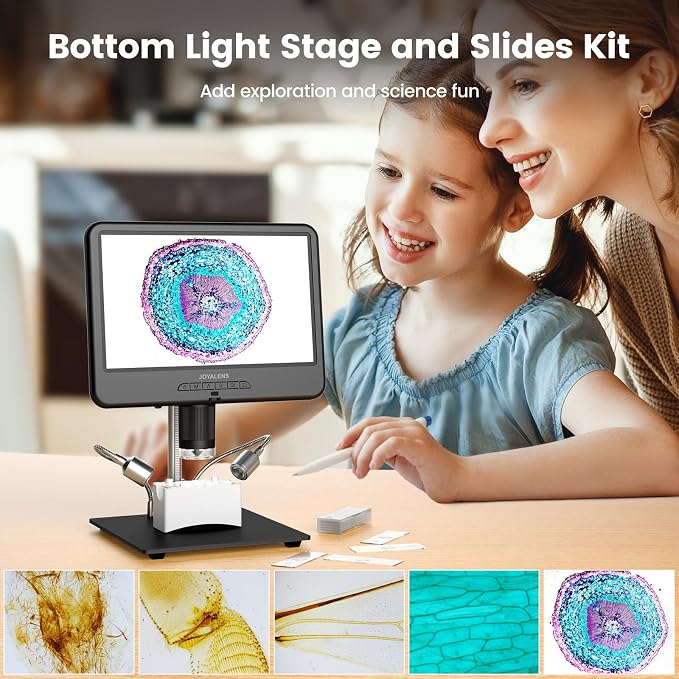 JL210 10.1'' Digital Microscope Coin Magnifier for Adults | Full View for Silver Coins, Soldering Microscopes Camera for Electronics, 8 LED, 12.6" Metal Stand, PC View, 32GB