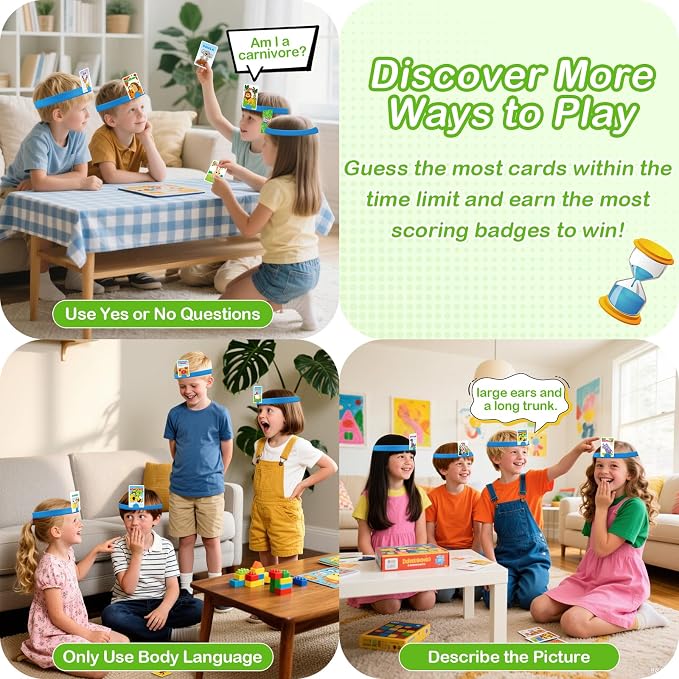 Headbands Game for Kids – Guessing Board Game to Boost Vocabulary | Critical Thinking, and Social Skills – Quick Question Family Game Night for 2–4 Players – Travel-Friendly Fun (Animal Theme)