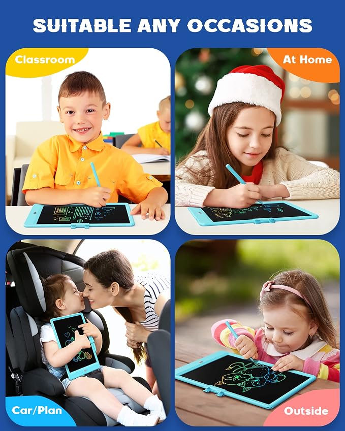 Bravokids Toys for 3-6 Years Old Girls Boys, LCD Writing Tablet 10 Inch Doodle Board, Electronic Drawing Pads, Educational Birthday Gift for 3 4 5 6 7 8 Years Old Kids Toddler (Blue) (Pack of 3)