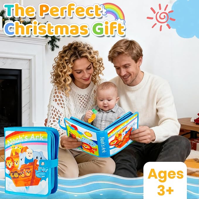 DEGIDEGI Montessori Busy Book for Toddlers, Educational Sensory Activity Book with Life Skills Training, Quiet Travel Toy for Car and Airplane, Christmas Birthday Gift (Light Blue)