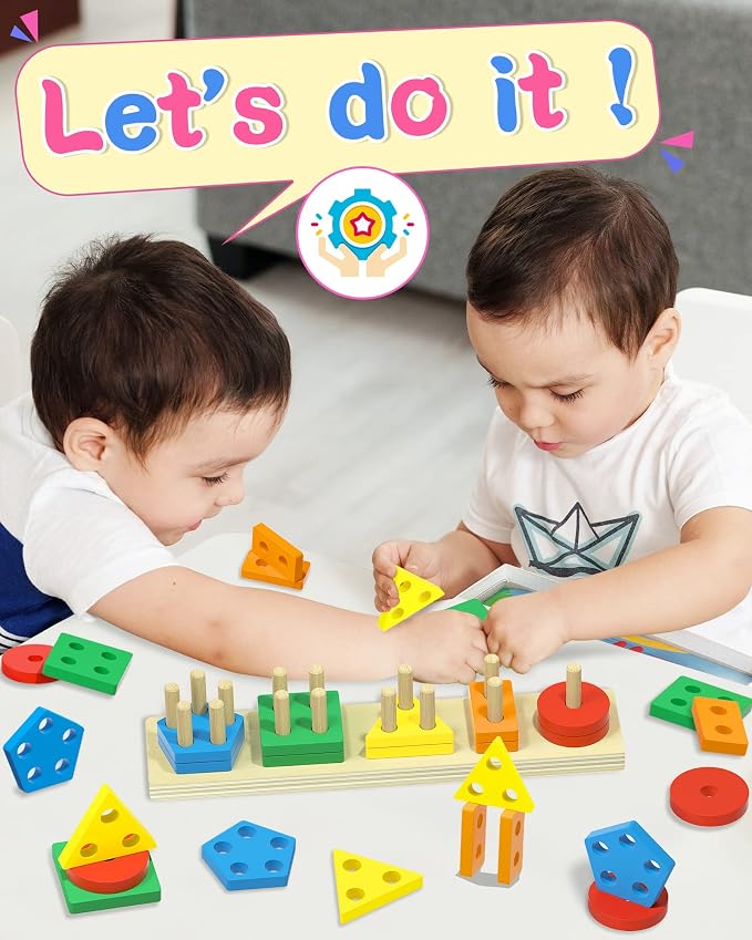 kecristv Montessori Toys for 1 2 Year Old Girl and Boy Birthday Gifts | Toddler Toys 1-2 2-3, Shape Sorter, Wooden Block, Learning Educational Sensory Stacking Toy, Toddler Puzzles, Birthday Gifts
