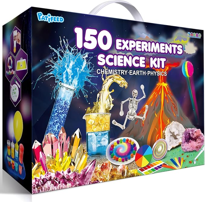 PATIFEED 150 Experiments Science Kit for Kids Chemistry Set | S.T.E.M Toys, Break Your Own Geodes, Volcano Eruption, Crystal Growing, Gift Ideas for Boys Girls