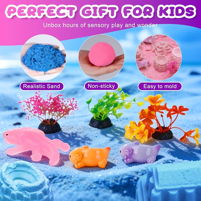 Unicorn & Axolotl 2 in 1 Sand and Water Table, Sensory Table with Sand | Standing sand box with lid, sensory sand, indoor outdoor sand kit, glow stones, sensory play activity table for girls & boys