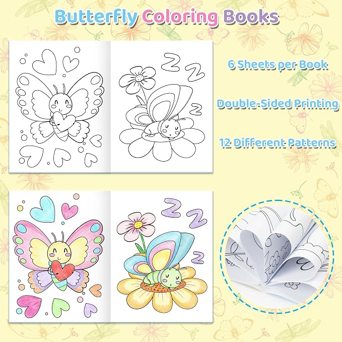 Dvbonike 24Pcs Spring Butterfly Coloring Books - Springtime Flower Insect DIY Color-in Pages Cute Floral Patterns Drawing Booklet Bulk Classroom Rewards Art Activity Gifts Party Favors Supplies