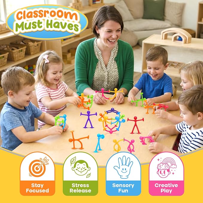 OleOletOy Suction Fidget Toys for Kids: 21 Pack Stretchy Sensory Toys | Bulk Classroom Prizes Box Toys for Student - Quiet Fidgets for Autism ADHD Calming - Goodie Bags Stuffers for Party Favors