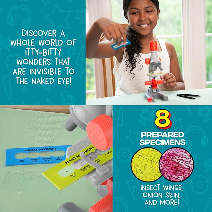 Wow in The World Kids’ Microscope & Biology Kit, Up to 720x Magnification, LED Illumination, Prepared & Blank Slides, Companion Audio Content, Beginner Science Gift for Ages 6+ by Thames & Kosmos