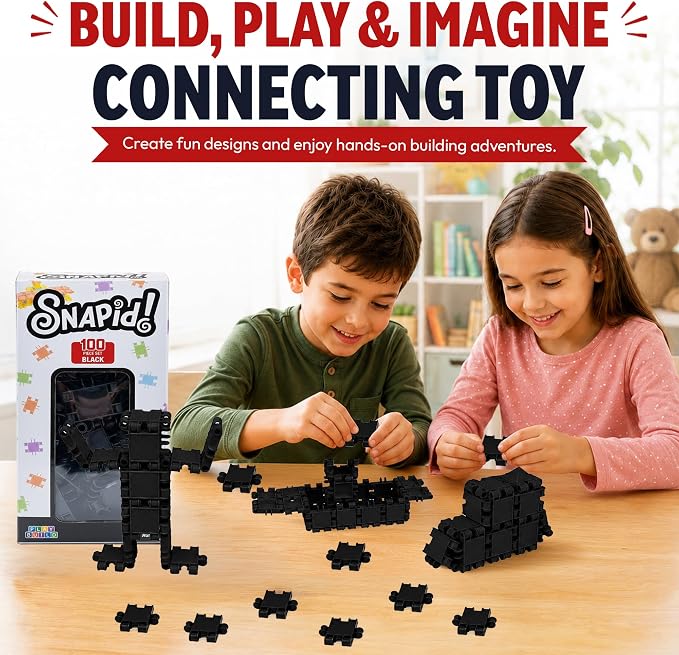 100 Piece Black Snap Connecting Building Toy Set for Kids