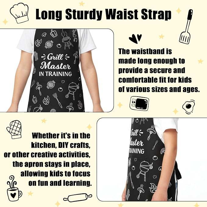R HORSE Kid Apron and Chef Hat Set - 2Pcs Adjustable BBQ Mini Grill Children Kitchen Apron, Dress up Role Play Chef Toy Funny Cooking Baking Painting and Training Kits for Kids Birthday Gift