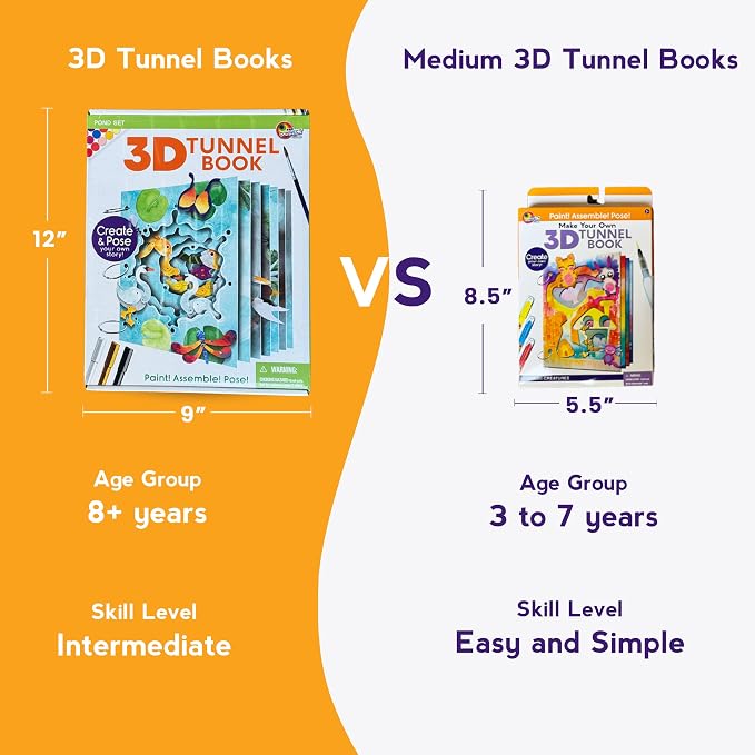 EyeConnect Crafts Kawaii Mini 3D Tunnel Book – Hands-on Paper Craft Kit | Build, color & create a pop-in book! Mini animals, watercolor pastels & water brush included. Portable, screen-free fun! 3+