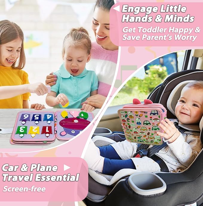 Cobelae Busy Book for Toddlers 1-3,Montessori Toys for 1 Year Old | Baby Travel Toys,Educational Activity Book,Washable Felt Busy Board,Develop Fine Motor Skills, Boys Girls Gifts