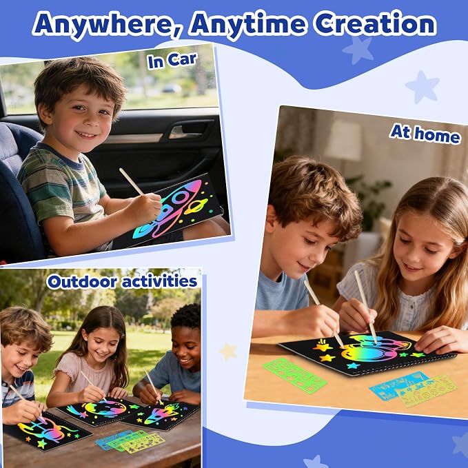 ZMLM Scratch Paper Art-Crafts Gift: 2 Pack Rainbow Notebooks Supplies Toys | Art Crafts for 3 4 5 6 7 8 9 10 11 12 Years Old Girls and Boys Kids Birthday Christmas Party Travel Games Activities Planet