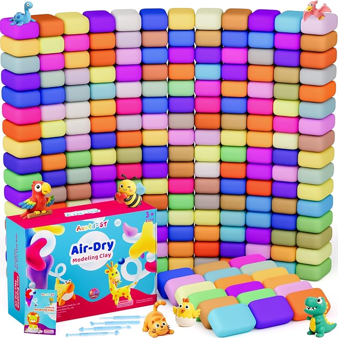 Aestd-ST Air Dry Clay 210 Colors, Modeling Clay for Kids, DIY Magic Clay | Molding Clay Kit, 4 Sculpting Tools, Resealable bags, Non-Sticky Soft, Super Light, Arts & Crafts Gift for Boys Girls Kids