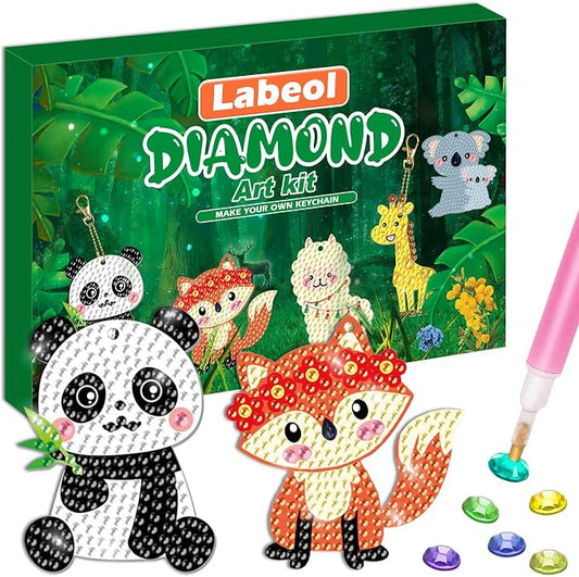 Labeol Arts and Crafts for Kids - Creat Your Own GEM Keychains-5D Diamond Painting by Numbers GEM Kits for Kids Girls Toddler Age 6-7 6-8 10-12