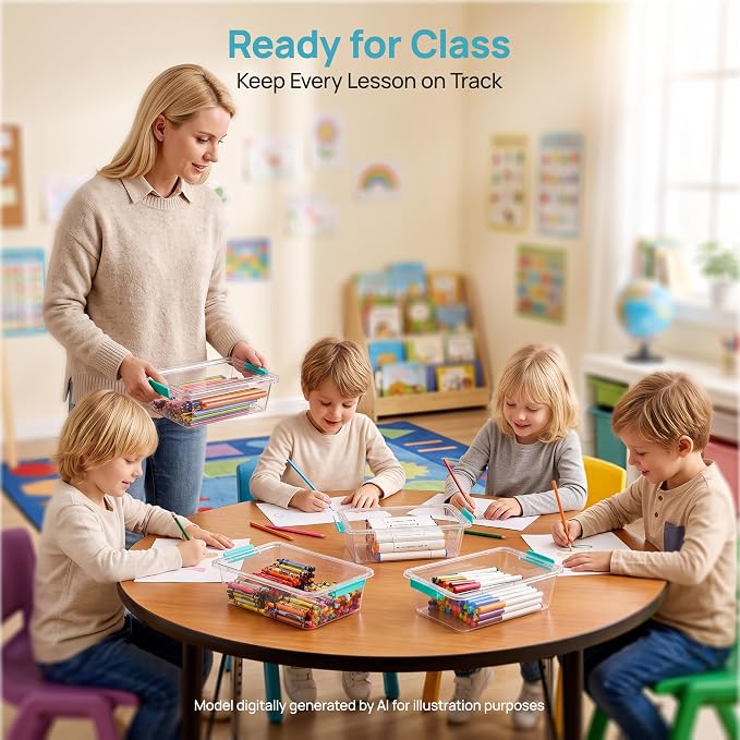Vtopmart 8 Pack 3 Qt Clear Storage Bins with Lids for Building Blocks，Craft | Stackable Plastic Organizer Box for Home, Classroom, Office, Craft Room, Small Containers for Art Supplies, Stationery