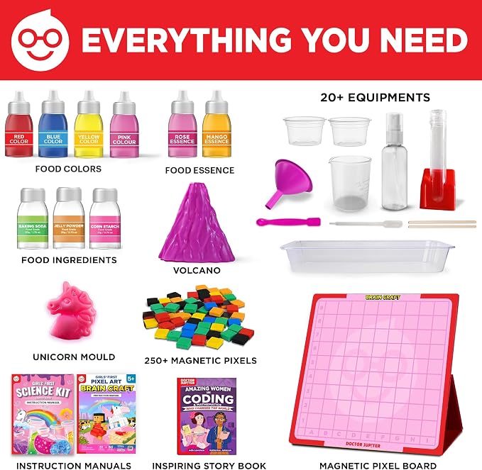 Doctor Jupiter Amazing Science Gift Set for Girls Ages 5+, Birthday Gift | Set of Girls' First Science Kit & Brain Craft Pixel Art Kit, 150+ Activities, Birthday Gift Ideas for Girls Ages 5,6,7,8