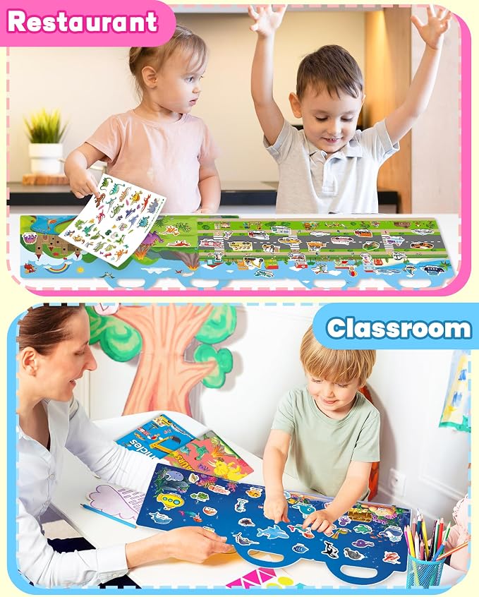 Walenced Reusable Sticker Book for Toddlers, Stickers for Kids, Toddler Toy | Toddler Craft Activities, Toddler Travel Toys, Boy Girl Birthday Gifts, Airplane Travel & Road Trip Essentials Kids