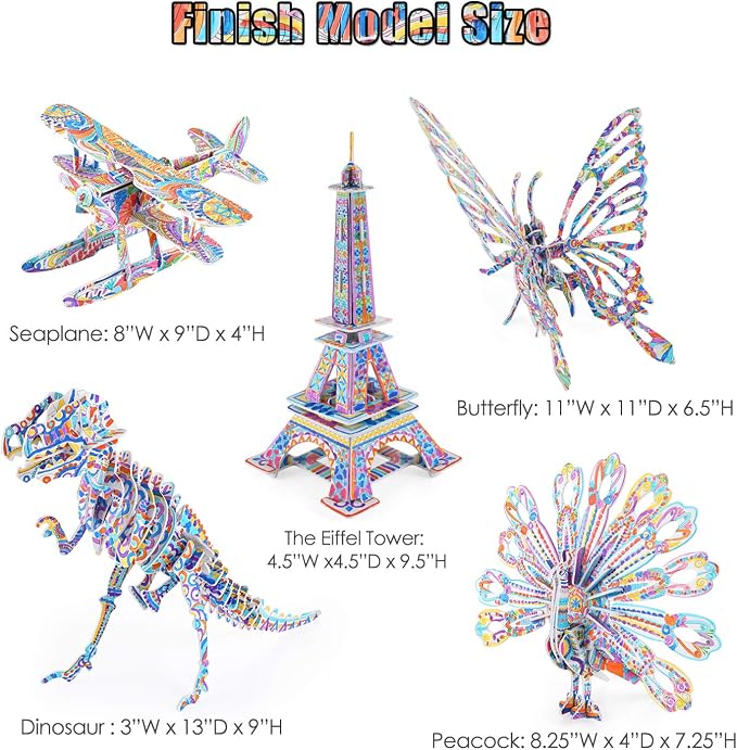 BEARUN 3D Coloring Puzzle Set, Arts and Crafts for Girls and Boys Age 6 7 8 9 10 11 12 Year Old, Fun Educational Painting Crafts Kit with Supplies for Kids, Birthday Toy Gift for Kids